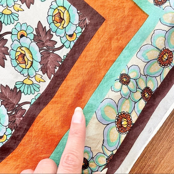 SOLD Johnny Was Floral Scarf in Orange & Blue - Picture 5 of 6